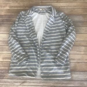 Lulu’s Gray Striped Open Front Boyfriend Blazer